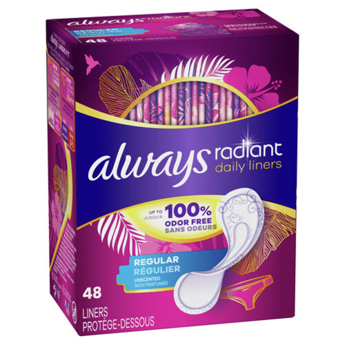 Always Radiant Panty Liners Regular Unscented 48 Count