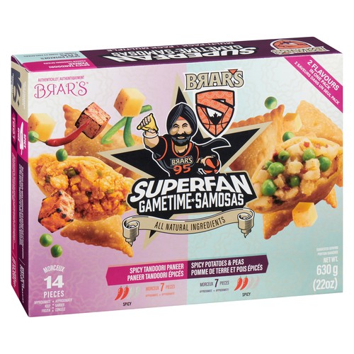 Brar's Superfan Gametime Frozen Samosas Spicy Tandoori Paneer And Potatoes 630 g