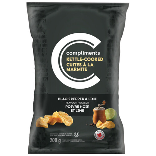 Compliments Kettle Cooked Potato Chips Black Pepper & Lime 200 g