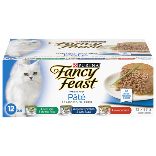 Fancy Feast Wet Cat Food Pâté Seafood Supper Variety Pack 12 x 85 g