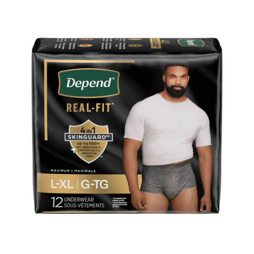 Depend Real Fit Men Underwear Max Grey Large/Extra Large 12 Count