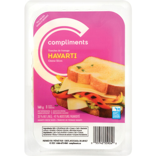 Compliments Sliced Cheese Havarti 8 Slices 160 g