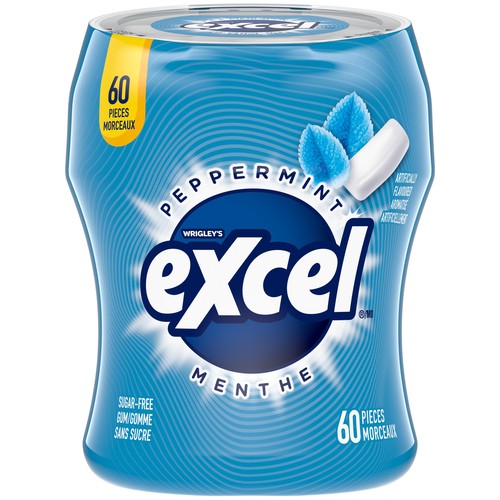 Excel Sugar Free Chewing Gum Peppermint Flavoured Bottle of 60 Pieces 1 EA