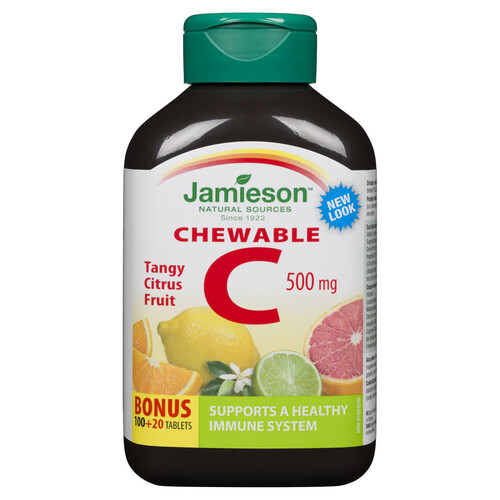 Jamieson Vitamin C 500 mg Chewable Tablets Tangy Citrus 120 Count