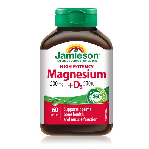 Jamieson Magnesium 500 mg +D3 500 IU Caplets 60 Count