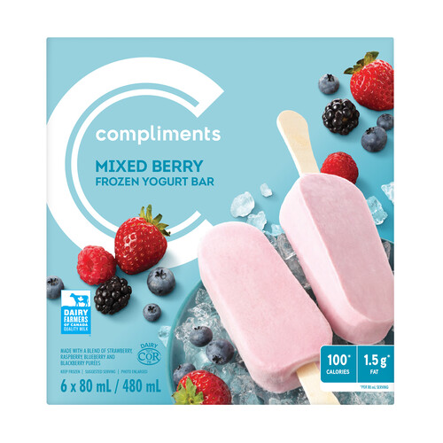 Compliments Mixed Berry Frozen Yogurt Bars 6 x 80 ml