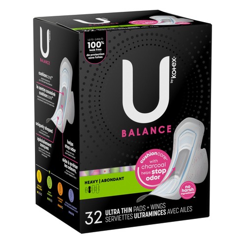 U by Kotex Balance Ultra Thin Pads Heavy With Wings 32 Count