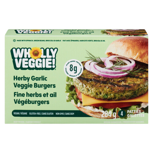 Wholly Veggie Frozen Veggie Burgers Herby Garlic Greens 284 g