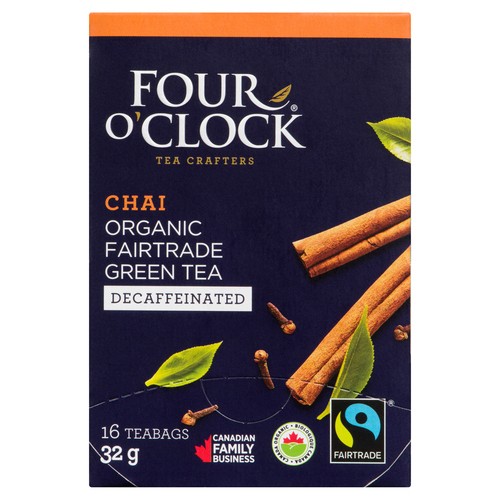 Four O'Clock Organic Decaffeinated Green Tea Chai 16 Tea Bags