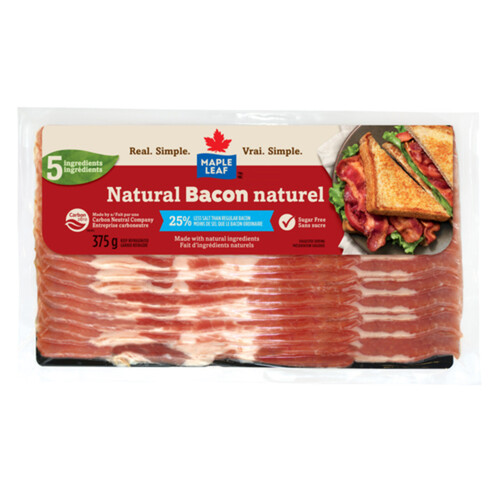 Maple Leaf Natural Bacon Slices Less Salt 375 g