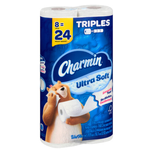 Charmin Toilet Paper Ultra Soft 2-Ply 8 Triple Rolls x 168 Sheets