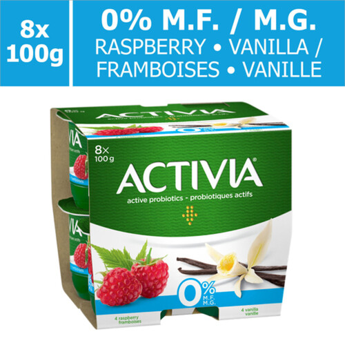 Activia Yogurt with Probiotics 0% Vanilla/Raspberry 8 x 100 g