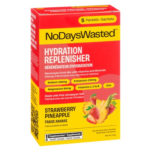 No Days Wasted Drink Mix Hydration Replenisher Electrolyte Strawberry Pineapple 5 x 8 g