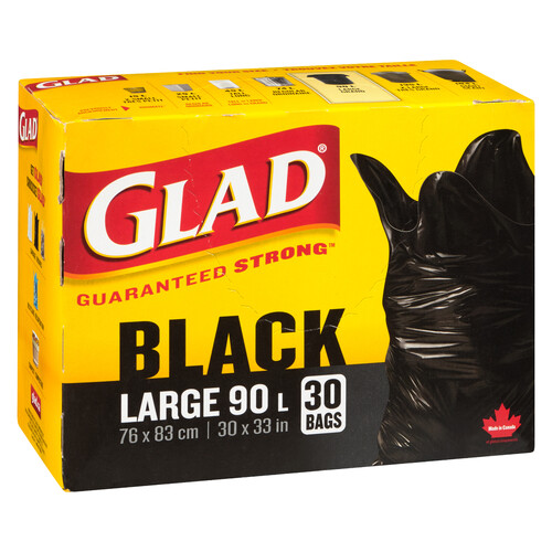 Glad Garbage Bags Black Large 90 Litres 30 Bags 