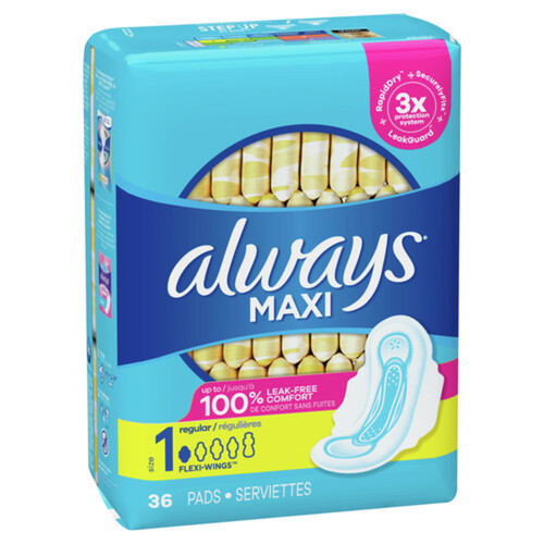 Always Maxi Pads Regular Size 1 With Wings 36 Count