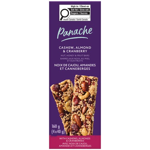 Panache Bars Honey Fruit Cashew Almonds & Cranberries 4 x 40 g