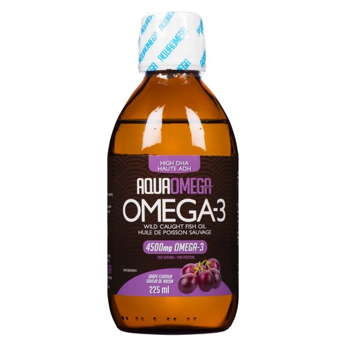 AquaOmega Omega-3 Wild Caught Fish Oil Grape Flavour 225 ml