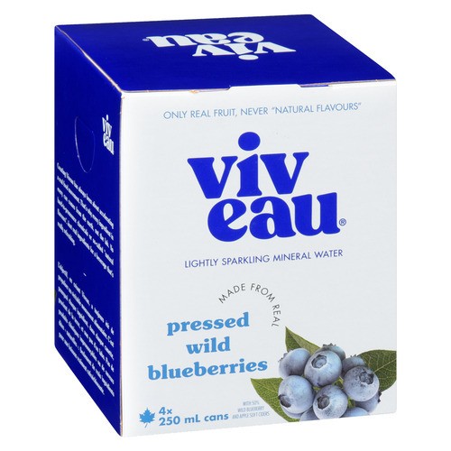 Viveau Sparkling Water Ready To Drink Blueberry 4 x 250 ml (cans)