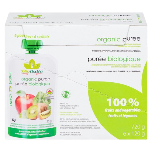 Bioitalia Organic Puree Apple Kiwi Spinach 6 x 120 g
