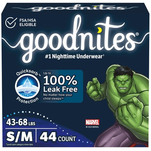 Goodnites Boys Nighttime Underwear Size S/M (43-68 lbs) 44 Count