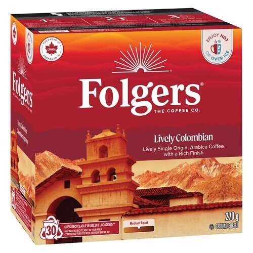 Folgers Coffee Pods Lively Colombian Medium Roast 30 K-Cups 270 g