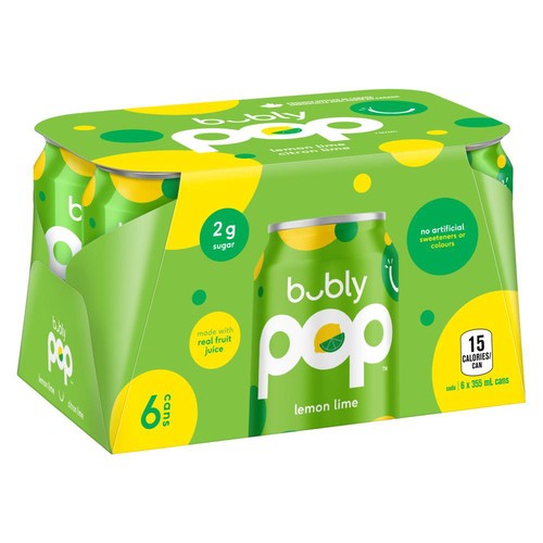 Bubly Pop Sparkling Water Lemon Lime 6 x 355 ml (Cans)