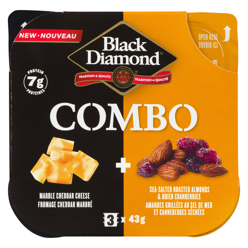 Black Diamond Combo Marble Cheese Sea Salted Roasted Almonds Dried Cranberries 3 x 43 g