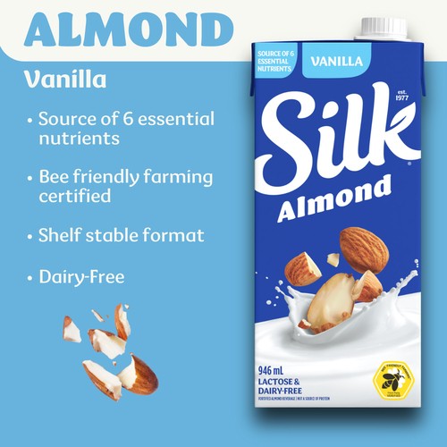 Silk Dairy-Free Almond Milk Alternative Vanilla Flavour Shelf Stable 946 ml