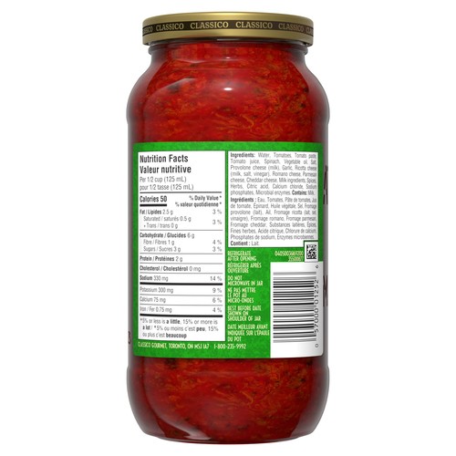 Classico Pasta Sauce Florentine Spinach & Cheese 600 ml