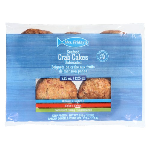 Mrs Friday's Crab Cake Frozen Seafood 8 Count 510 g