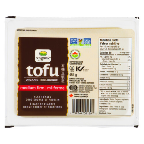 Soyganic Organic Tofu Medium Firm 454 g