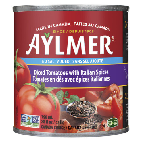 Aylmer Tomatoes Diced Italian Spice No Salt 796 ml