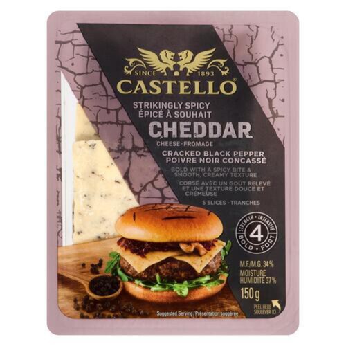 Castello Sliced Cheese Cheddar Cracked Black Pepper 5 Slices 150 g