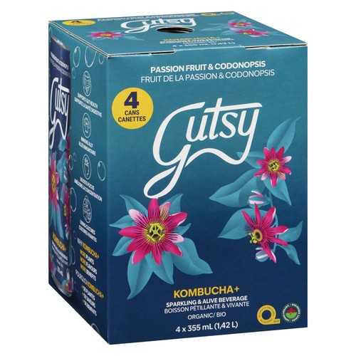 Gutsy Kombucha+ Sparkling & Alive Beverage Passion Fruit & Codonopsis 4 x 355 ml (cans)