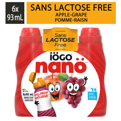 iÖGO nanö Lactose Free Drinkable Yogurt Apple-Grape 1% 6 x 93 ml