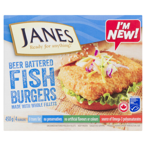Janes Beer Battered Uncooked Fish Burgers 450 g (frozen) Voilà Online