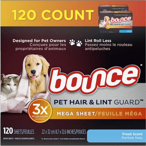 Bounce Fabric Softener Sheets Pet & Lint Fresh 2 Pack 120 EA