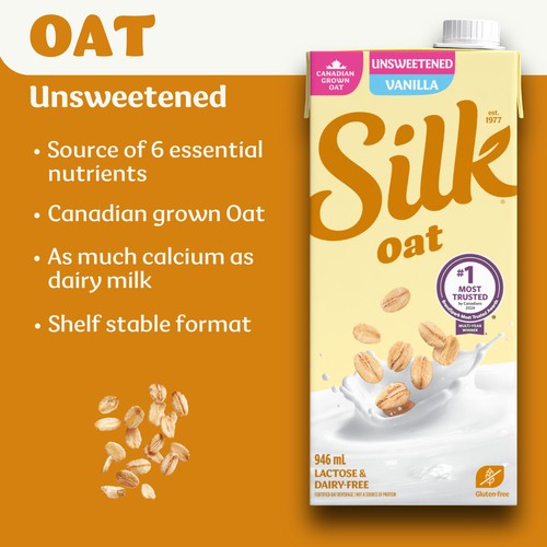 Silk Dairy-Free Oat Beverage Vanilla Unsweetened Shelf Stable 946 ml