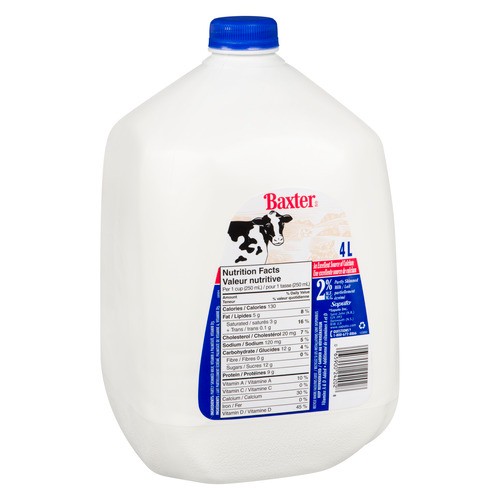 Baxter 2% Milk Partly Skimmed  Jug 4 L