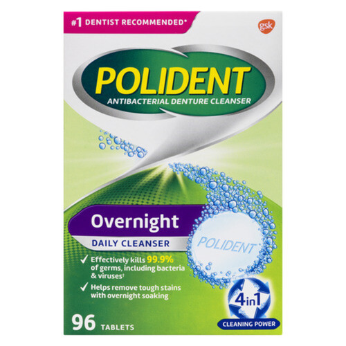 Polident Overnight Daily Denture Cleanser 96 Tablets