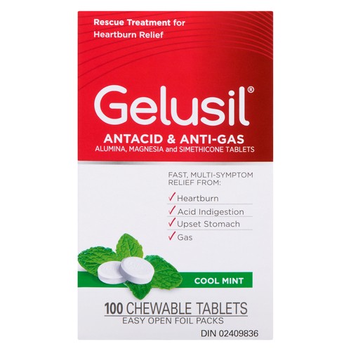 Gelusil Antacid & Anti-Gas Chewable Tablets Cool Mint 100 Count