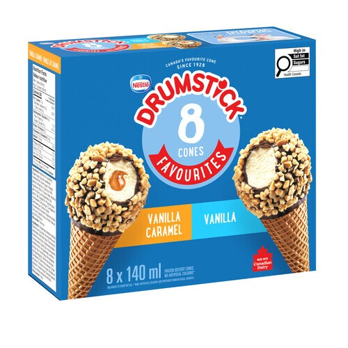 Nestlé Drumstick Frozen Dessert Cones Vanilla & Vanilla Caramel 8 x 140 ml
