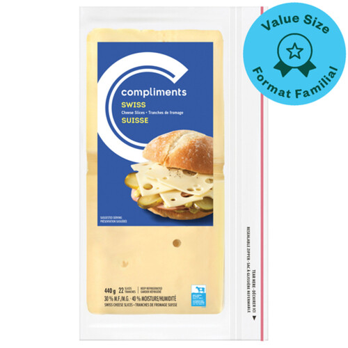 Compliments Sliced Cheese Swiss 22 Slices 440 g