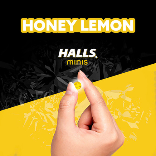 Halls Minis Mentho-Lyptus No Sugar Added Cough Drops Honey Lemon Flavour 24 Lozenges