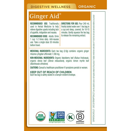 Traditional Medicinals Tea Ginger Aid 16 Tea Bags