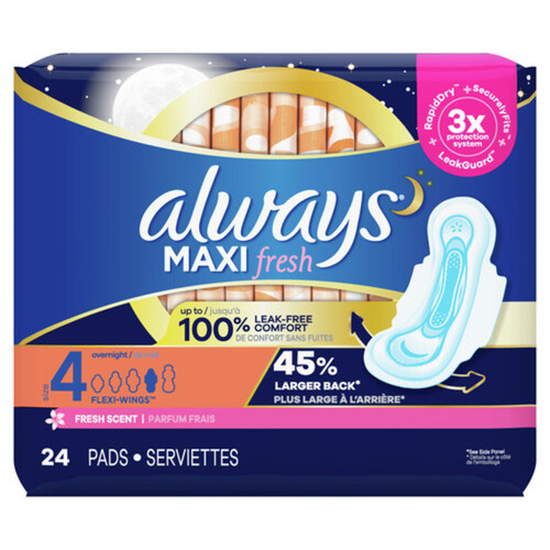 Always Maxi Size 4 Mega Overnight Pads Flexi-Wings 119 Count 10hr Leakguard  OPEN