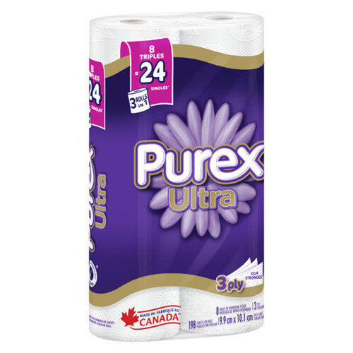 Purex Toliet Paper Ultra 3 Ply 8 Triple Rolls x 198 Sheets