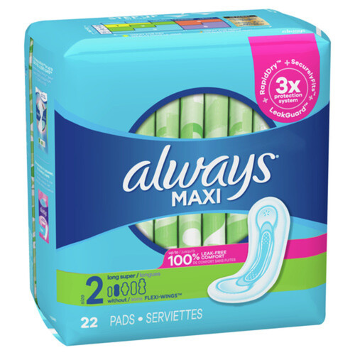 Always Maxi Pads Long Super Size 2 Without Wings 22 Count