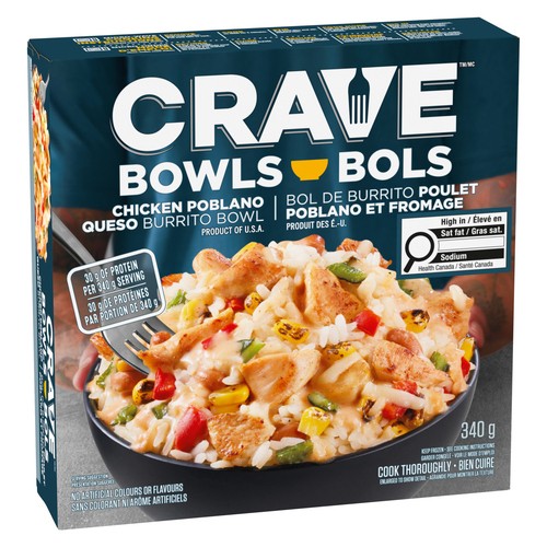 Crave Frozen Burrito Bowl Chicken Poblano Queso 340 g