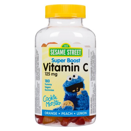 Sesame Street Vitamin C 125 mg Vegan Gummies Orange Peach Lemon 180 Count